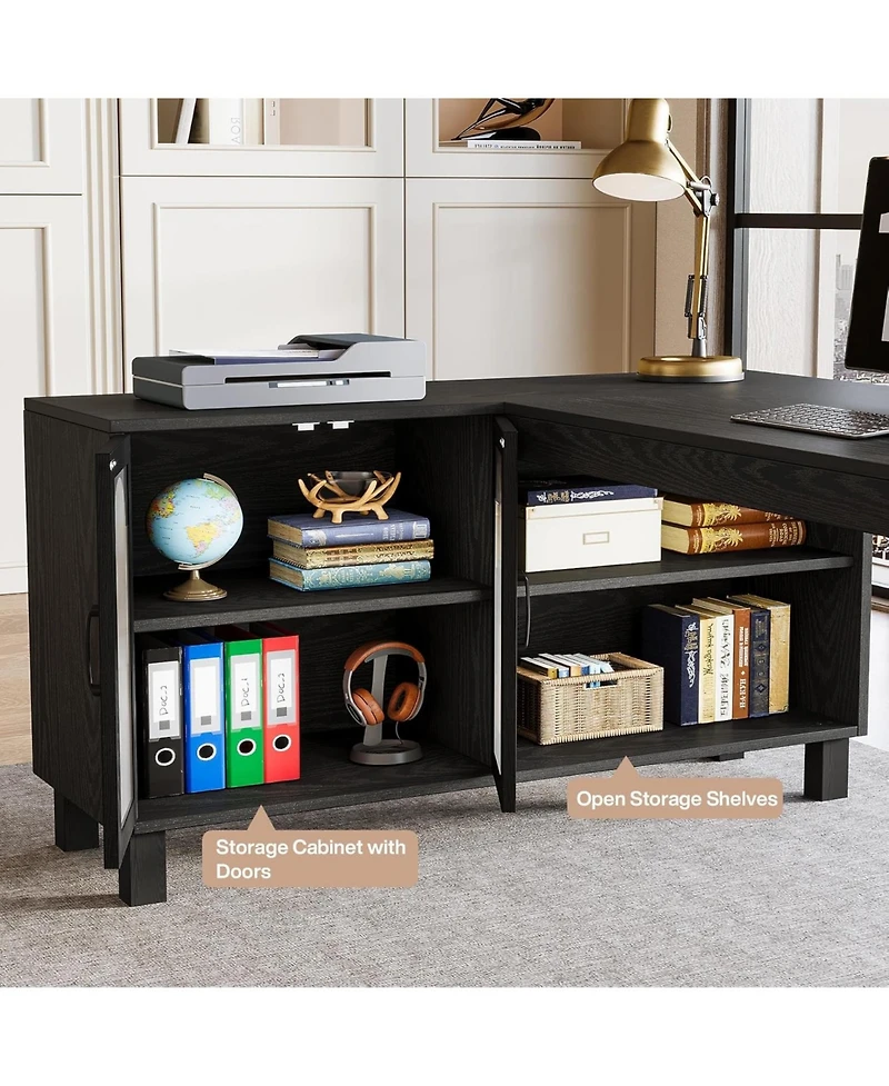 Tribesigns 59" Executive L Shaped Desk with File Cabinet, Farmhouse Wood Computer Coner Desk with Storage Shelves