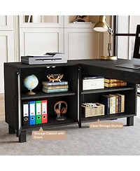 Tribesigns 59" Executive L Shaped Desk with File Cabinet, Farmhouse Wood Computer Coner Desk with Storage Shelves
