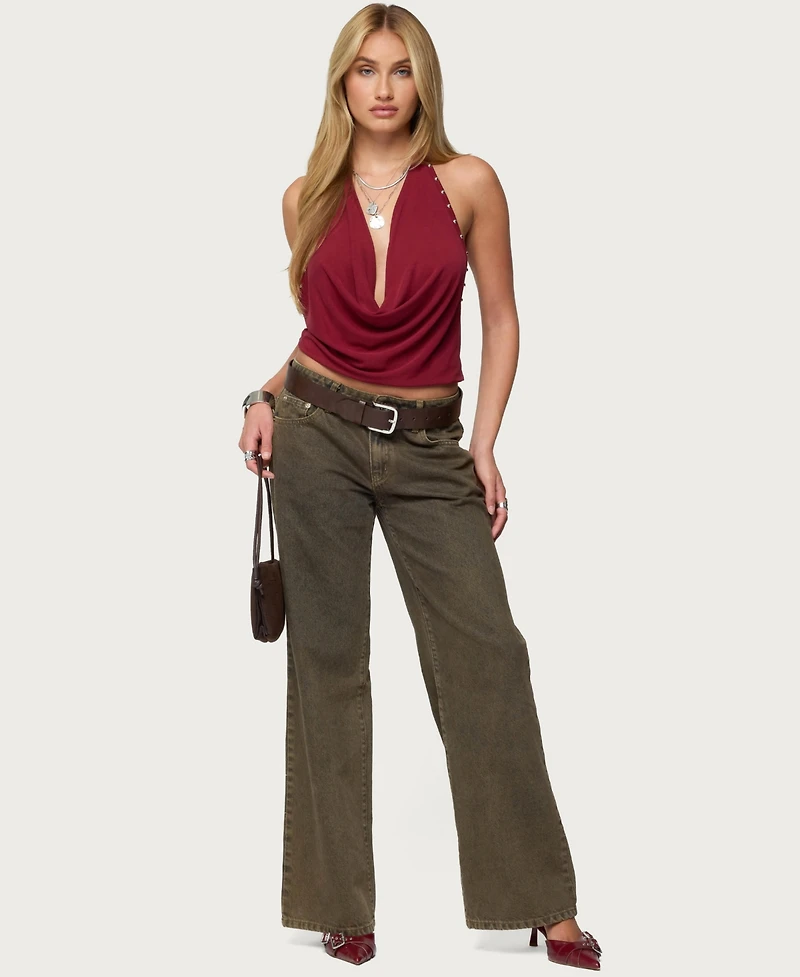 Edikted Women's Irina Stud Cowl Neck Halter Top