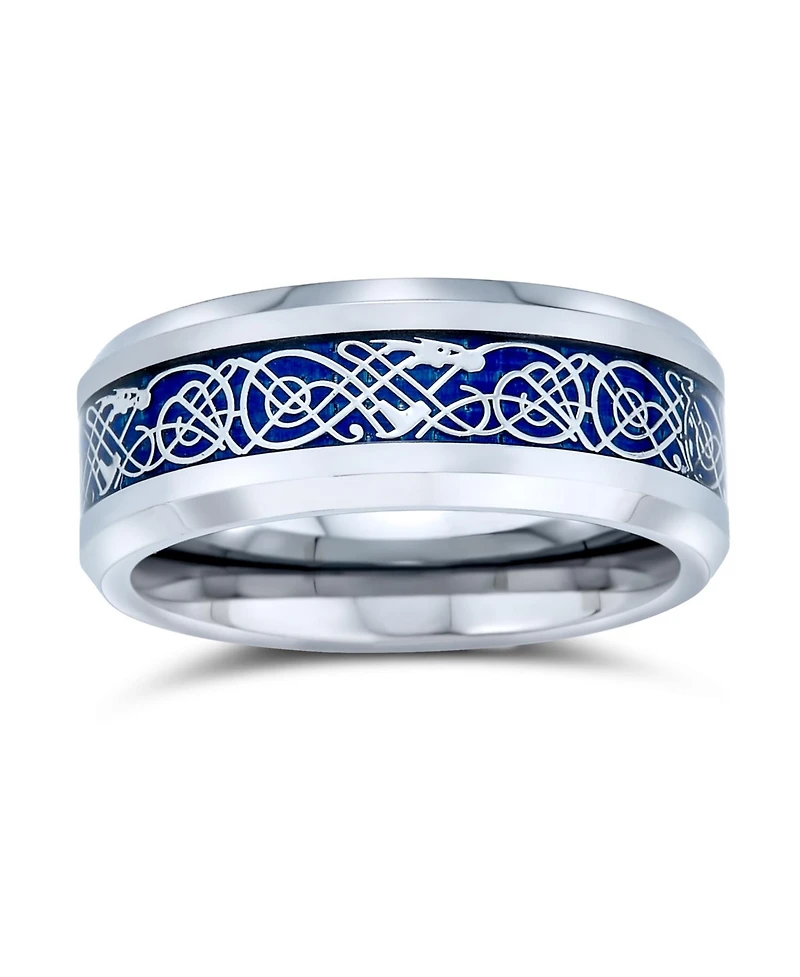 Bling Jewelry Two-Tone Celtic Dragon Knot Carbon Fiber Inlay Band Ring 8MM Titanium
