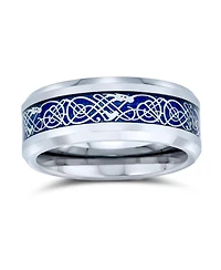 Bling Jewelry Two-Tone Celtic Dragon Knot Carbon Fiber Inlay Band Ring 8MM Titanium