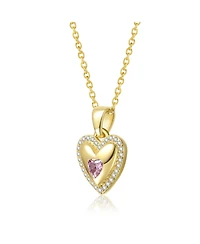 Genevive Sterling Silver 14K Gold Plating with Pink Cubic Zirconia Heart Pendant Necklace