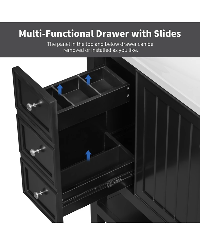 Airsurfer 36 Inch Bathroom Vanity without Sink Black Cabinet Base Only One Cabinet and Three Drawers Freestanding Storage Organizer
