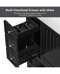 Airsurfer 36 Inch Bathroom Vanity without Sink Black Cabinet Base Only One Cabinet and Three Drawers Freestanding Storage Organizer