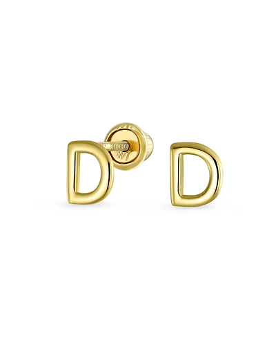 Bling Jewelry Abc Tiny 14K Gold Block Alphabet Letter Initial Stud Earrings Screw-Back