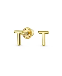 Bling Jewelry Tiny Initial Letter Stud Earrings in Real 14K Yellow Gold Screw Back