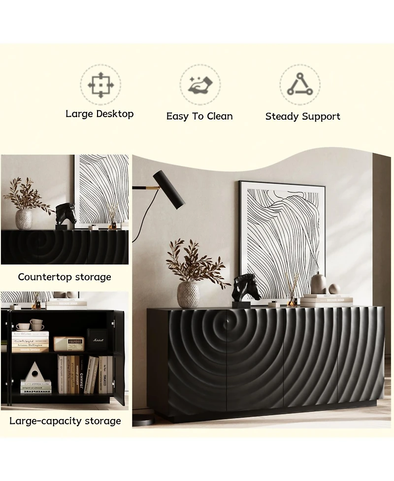 Streamdale Furniture Buffet Cabinet with Storage, 4 Doors Modern Accent Sideboard, 59" Wide (Black)