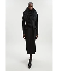 Karen Millen Women's Wool Detachable Collar Midi Coat