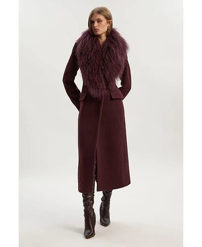 Karen Millen Women's Wool Detachable Collar Midi Coat