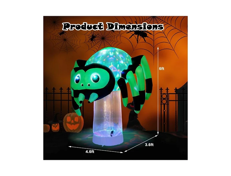 Mondawe 6 ft Halloween Inflatable Spider with 3 Color Rotating Light