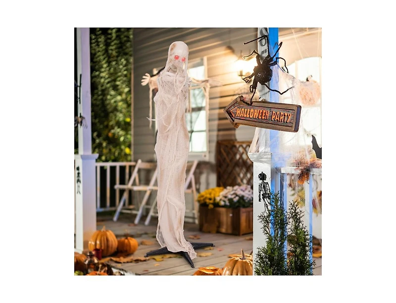 Mondawe 6ft Halloween Animated Standing Mummy with Led Red Glowing Eyes