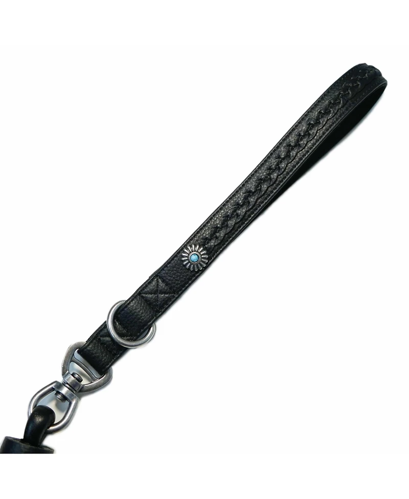 Blueberry Pet Silver-Powered Freshness Microfiber Suede Dog Leash Camel Tan– Fringed Style with Turquoise Studs