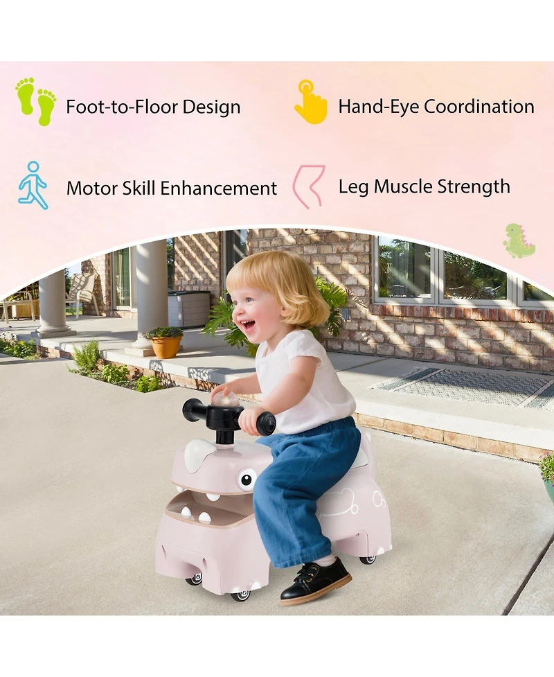 Hongge Toddler Ride-On Sliding Car with Lights, Music, and Under-Seat Storage - Pink