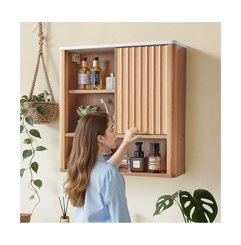 Slickblue-Bathroom Wall Cabinet with Double Doors and Shelf Storage