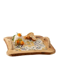 Uncommon Goods Tunisian Tile Olive Wood & Ceramic Serving Tray