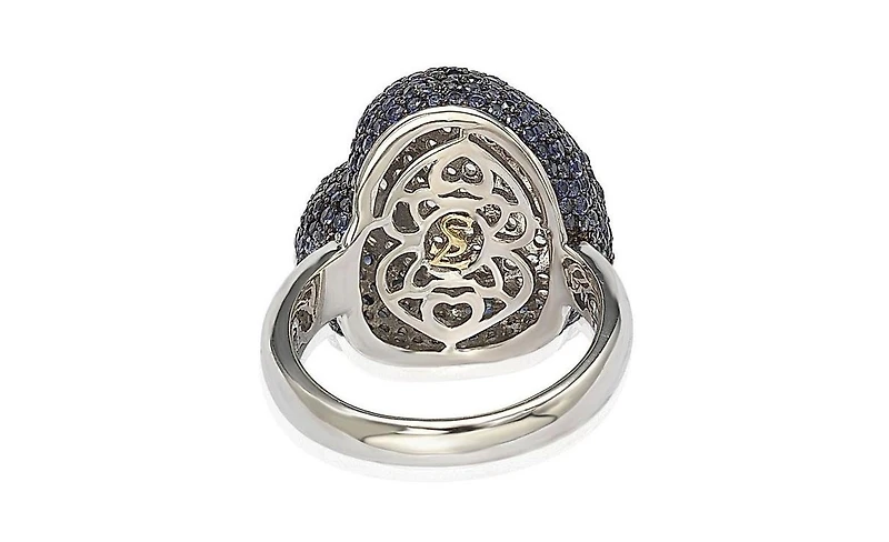 Suzy Levian Sterling Silver Sapphire Pave Puff Heart Ring
