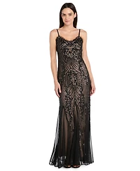 R & M Richards Women's Beaded Long Spaghetti Straps Dress