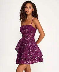 Emerald Sundae Juniors' Sequined Square-Neck Dress