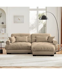 Streamdale Furniture Camel Oversized Modern Velvet Two-Seater Sofa with Ottoman and Pillows