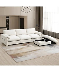 Streamdale Furniture 96.5" L-Shaped Chenille Sectional Sofa w/ Storage Ottoman & Usb Charger
