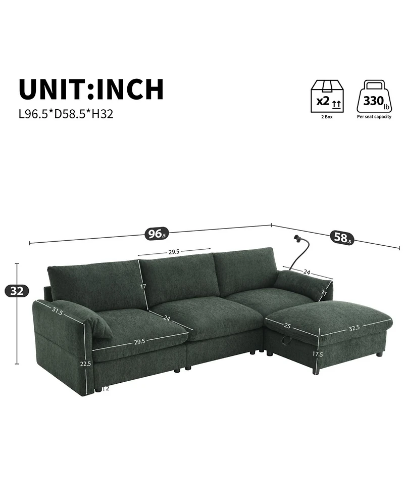 Streamdale Furniture Streamdale 96.5" L-Shaped Chenille Sectional Sofa w/ Storage Ottoman & Usb Charger