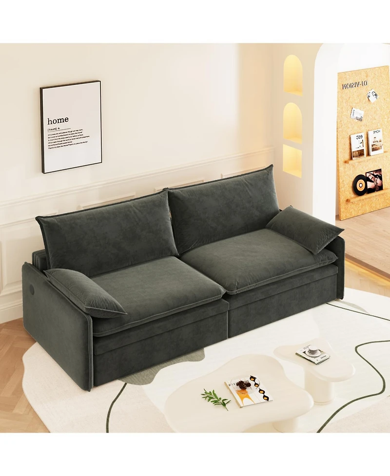 Streamdale 4-Seat Chenille Convertible Sleeper Sofa with Storage & Usb, Dark Grey