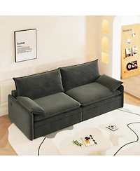 Streamdale 4-Seat Chenille Convertible Sleeper Sofa with Storage & Usb, Dark Grey