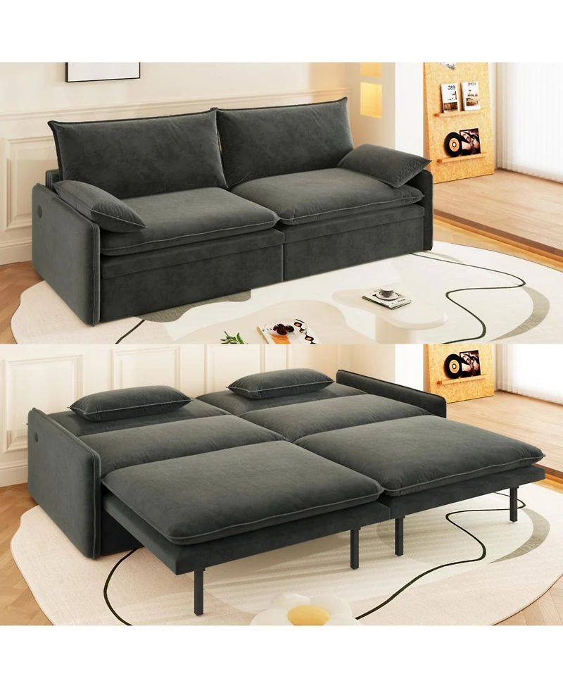 Streamdale 4-Seat Chenille Convertible Sleeper Sofa with Storage & Usb, Dark Grey