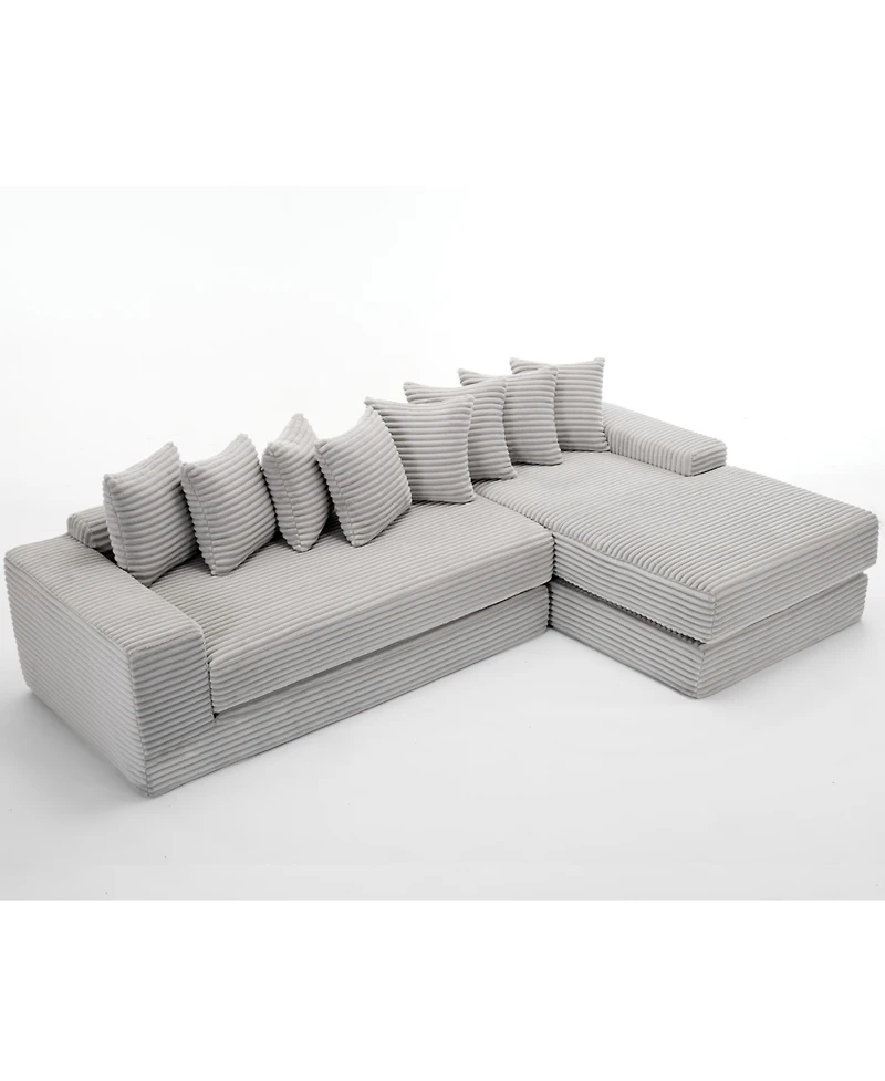 Streamdale Furniture Streamdale Oversize Cloud Couch L-Shape Sofa Convertible Floor Sleeper, No Assembly, 8 Pillows, Gray