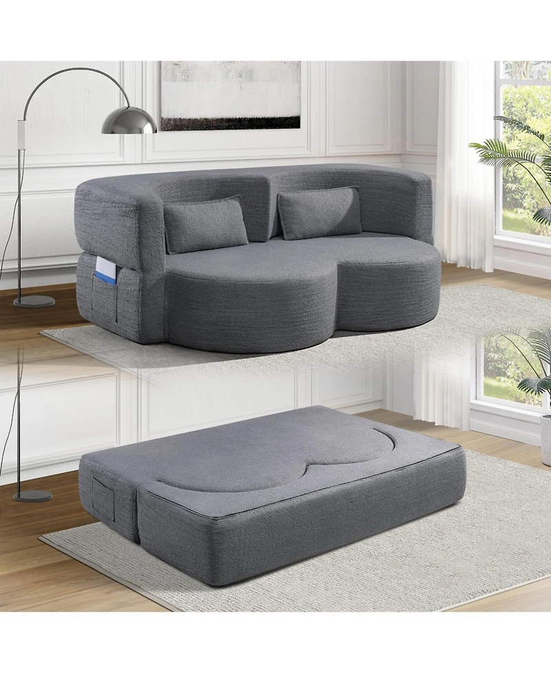 Streamdale Furniture Streamdale Gray Teddy Bear Fabric Folding Sofa Bed Sleeper Futon