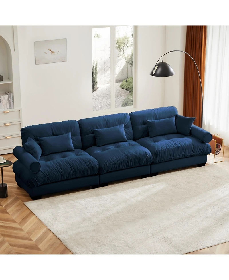 Streamdale Furniture Extra Large 3 Seat Modern Velvet Sofa, Oversize, Comfortable, Blue