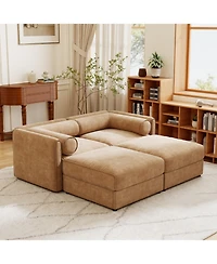Streamdale Furniture Streamdale Stylish Camel Chenille 2-Seater Sofa with 2 Ottoman Storage Seats