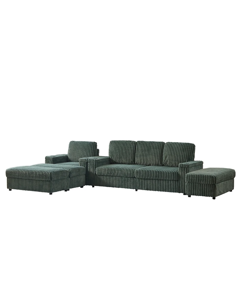 Streamdale Furniture Streamdale Corduroy 3-Seater Sofa with Cup Holders for Living Room