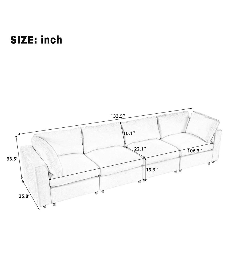 Streamdale Furniture113" Upholstered Modular Sofa with Storage, Usb, Wireless Charging & Bluetooth Speaker