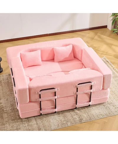 Streamdale Furniture 71-inch folding sofa bed, plush, high-density foam, convertible, floor sofa, pink