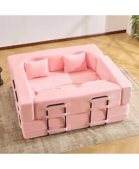 Streamdale Furniture 71-inch folding sofa bed, plush, high-density foam, convertible, floor sofa, pink