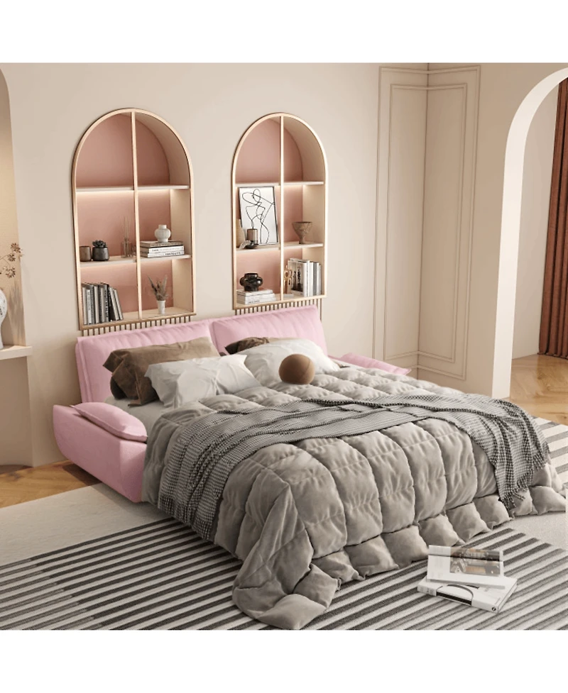 Streamdale Furniture Streamdale Queen Pull Out Sofa Bed, 3-in-1 Convertible Sleeper Loveseat, Pink