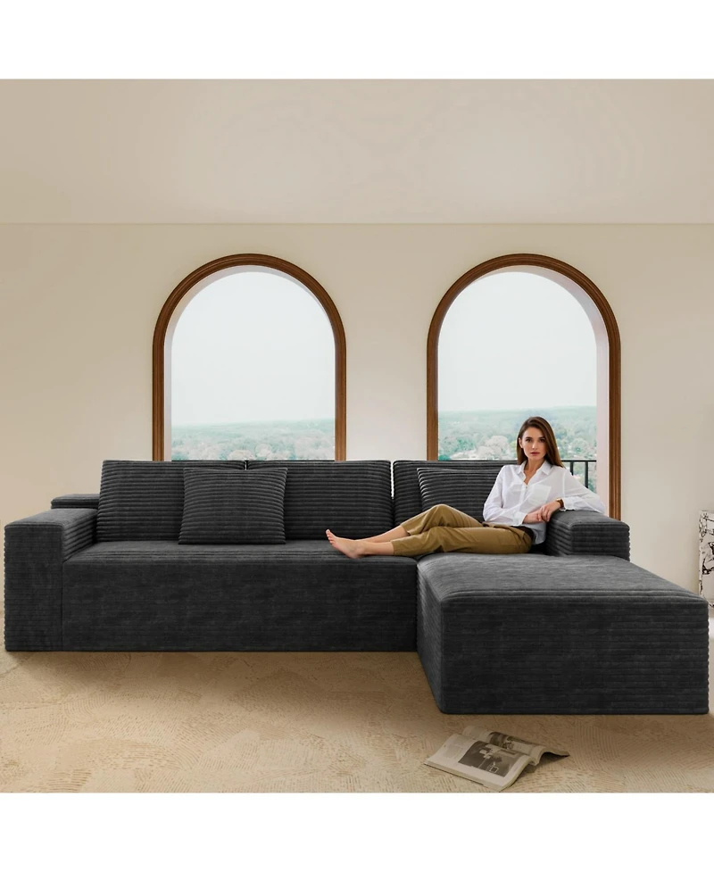 Streamdale Furniture Streamdale 104.3" Cloud Sectional Couch w/ L-Shape Chaise, Modular Sofa, Grey (Plush Corduroy