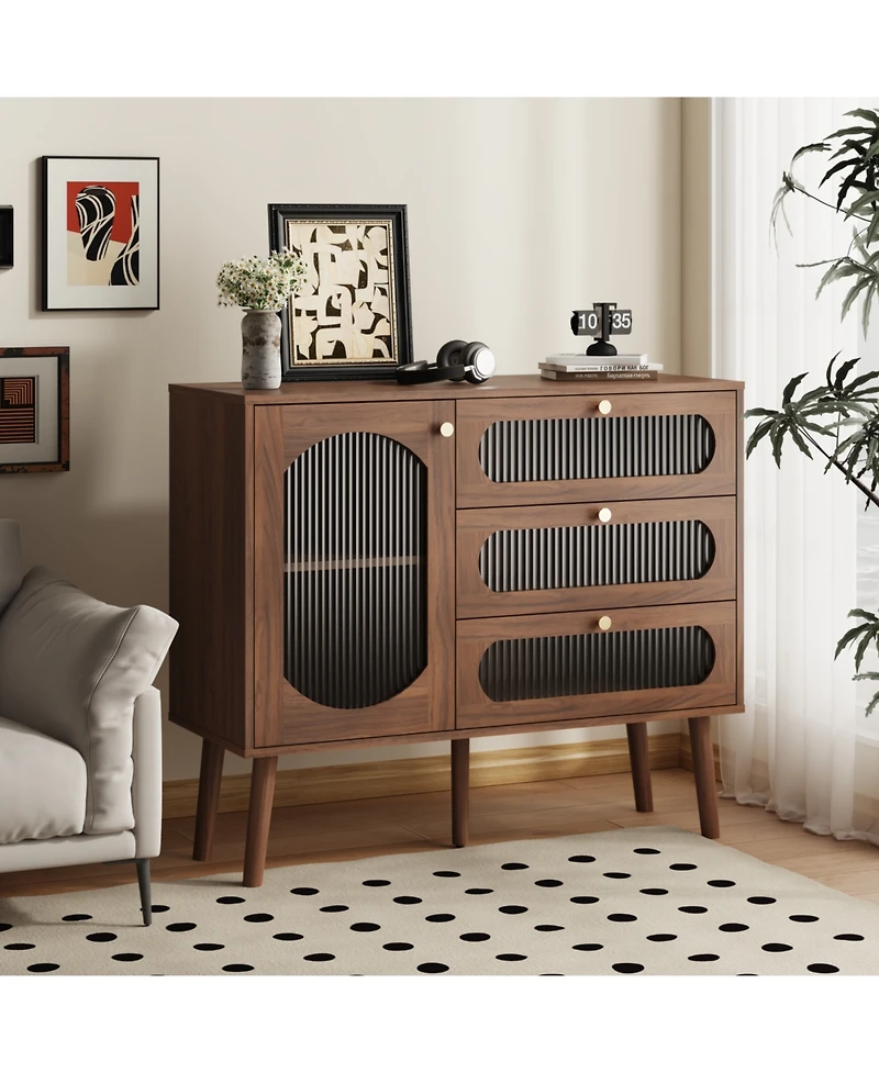 Streamdale Furniture Streamdale Accent Cabinet with 3 Drawers, Wooden Storage Cabinet with Shelves, Natural