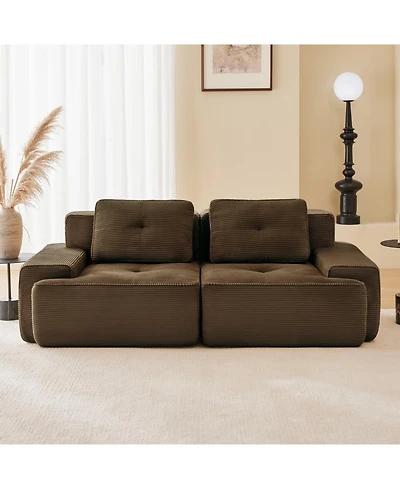 Streamdale Furniture Streamdale 82" Modern L-Shaped Corduroy Sectional Sofa, Deep Seat Couch, Brown