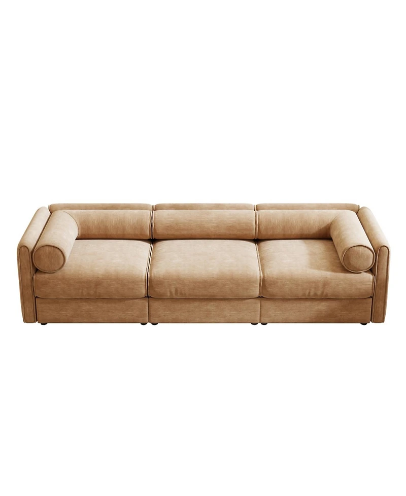 Streamdale Furniture Elegant Camel Chenille 3-Seater Sofa with Hidden Storage Compartment