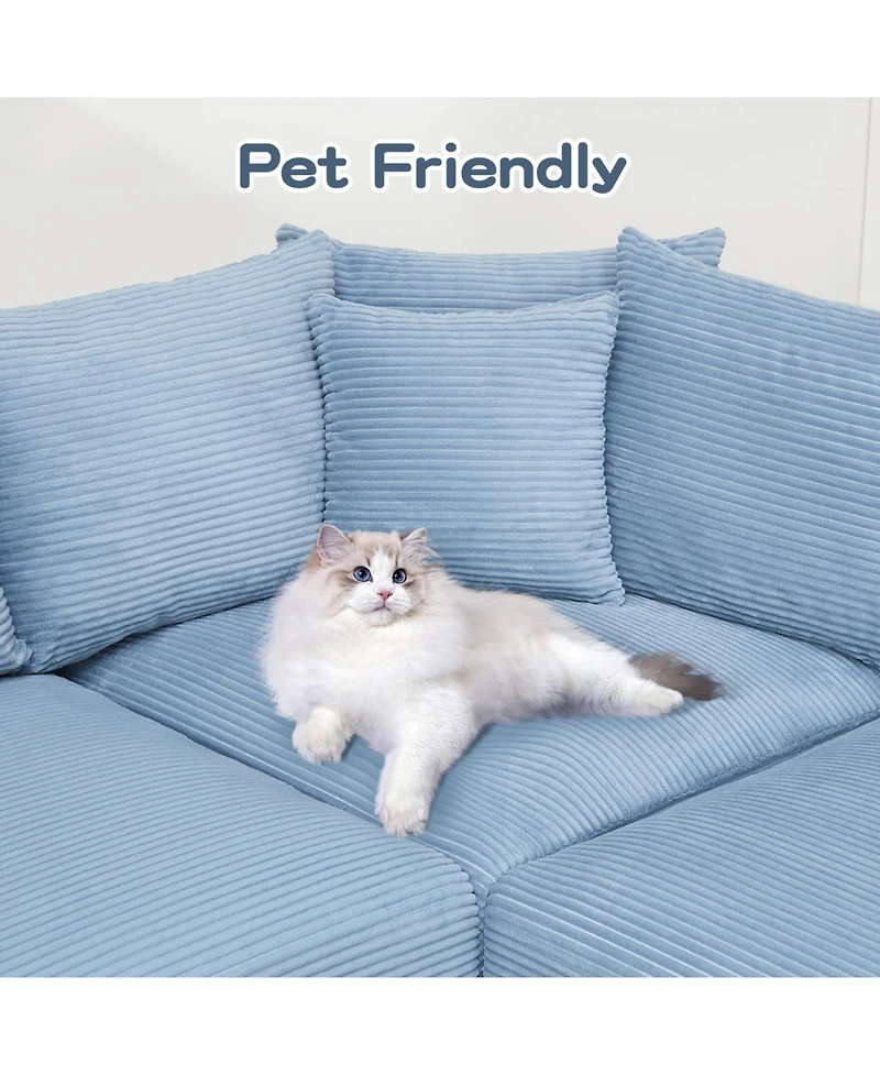 Streamdale Furniture 82.6" Oversized Cloud Modular Sectional Couch, Soft Corduroy, Ottoman, Blue