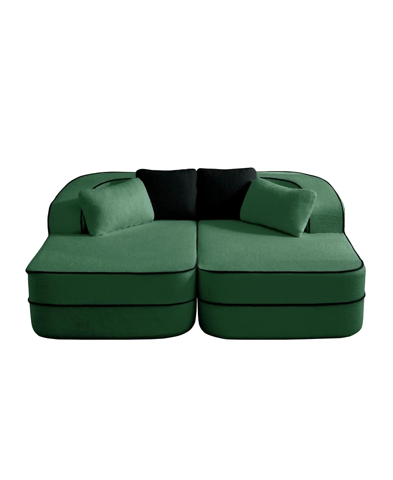 Streamdale Furniture Streamdale Green Teddy Fabric Boneless Sofa with Double Chaises