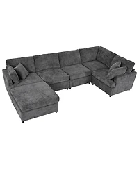 Streamdale Furniture U-Shaped Sectional Sofa with Movable Ottoman, 6-Piece Chenille Set