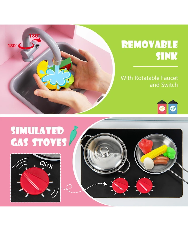 Hongge Wooden Pretend Play Kitchen Set for Toddlers with Accessories - Pink