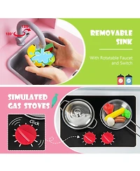 Hongge Wooden Pretend Play Kitchen Set for Toddlers with Accessories - Pink