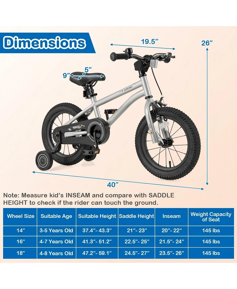 Hongge 14-Inch Kids Bike with High-Carbon Steel Frame and Removable Training Wheels