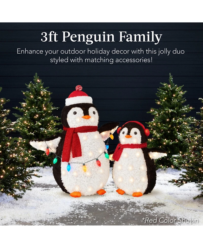 Best Choice Products 2-Piece Lighted 3ft Pop-Up Penguin Family Outdoor Christmas Decoration w/ 150 Led Lights