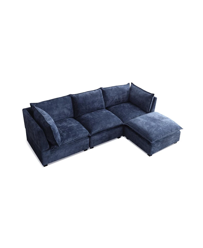Streamdale Furniture Modern Linen L-Shape Sectional Sofa with Convertible Ottoman - Blue