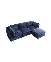 Streamdale Furniture Modern Linen L-Shape Sectional Sofa with Convertible Ottoman - Blue